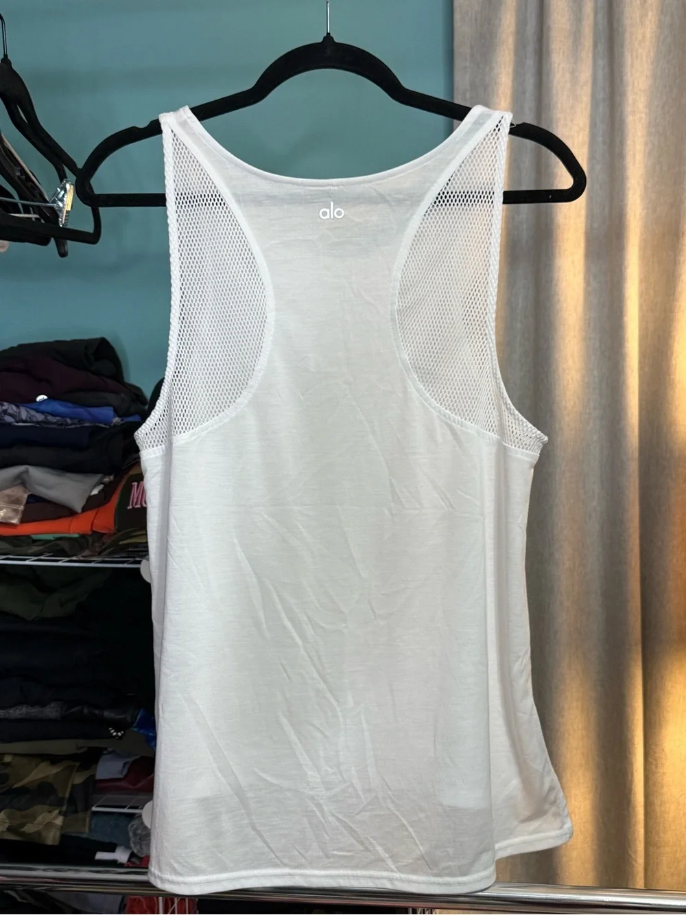 ALO Yoga Ella Mesh Racerback High-Low Tank Top White Size Medium